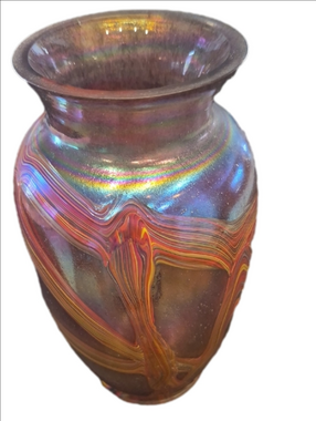 Loetz Iridescent Multicolor Art Glass Vase 9 Inches